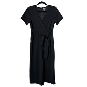 Wrapper Black Short‎ Sleeve Cropped Wide Leg Jumpsuit Tie Waist Womens Size 8